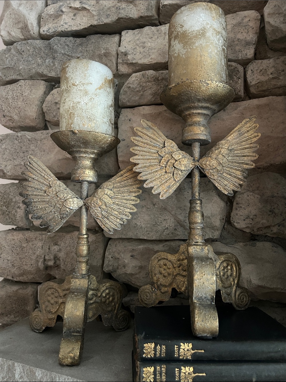 Antique Gold/ Metal Candlesticks Florentine Wings Italy